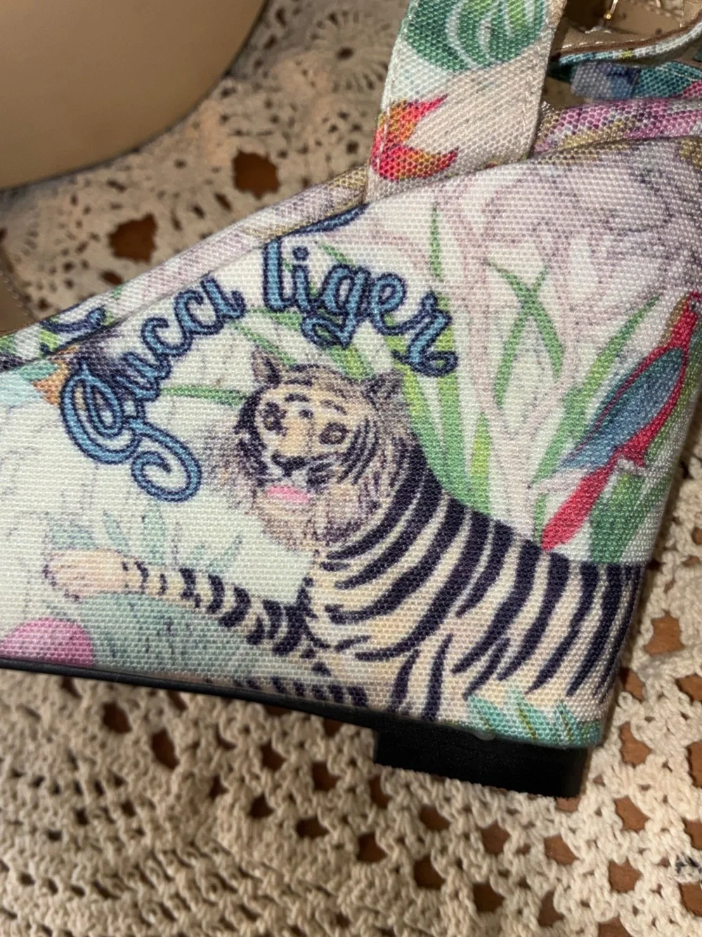 Gucci Floral Tiger Print Platform Wedges with Horsebit Detail